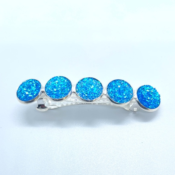 🆕 Blue Glitter  Druzy Barrette Hair Clip - Picture 2 of 6